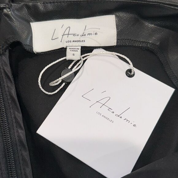 NWT L’Academie Colleen Faux Leather Midi Dress in Black Revolve Small - Picture 13 of 16